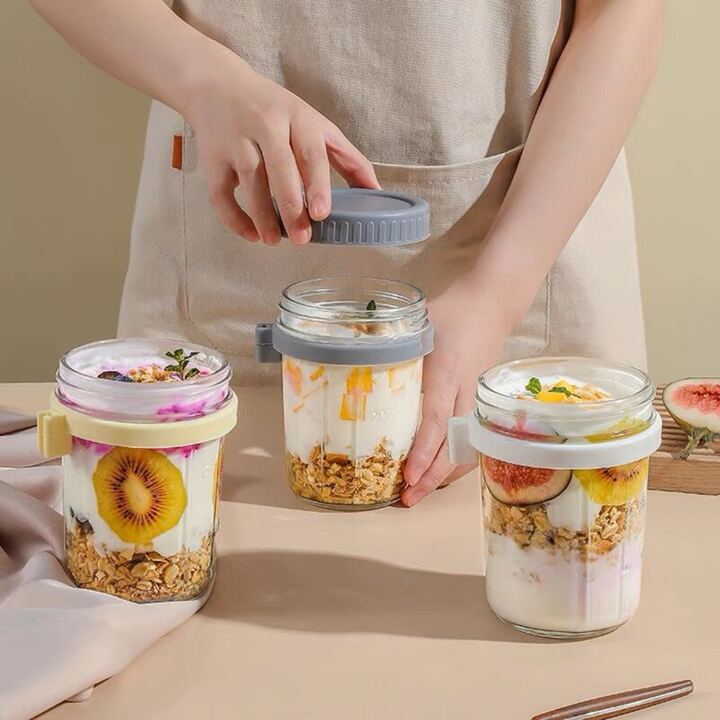 Overnight Oats Jars with Lid and Spoon