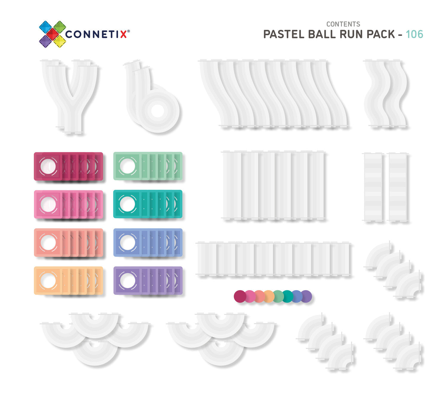 Connetix Tiles - Pastel Ball Run 106pc Pack *Popular*