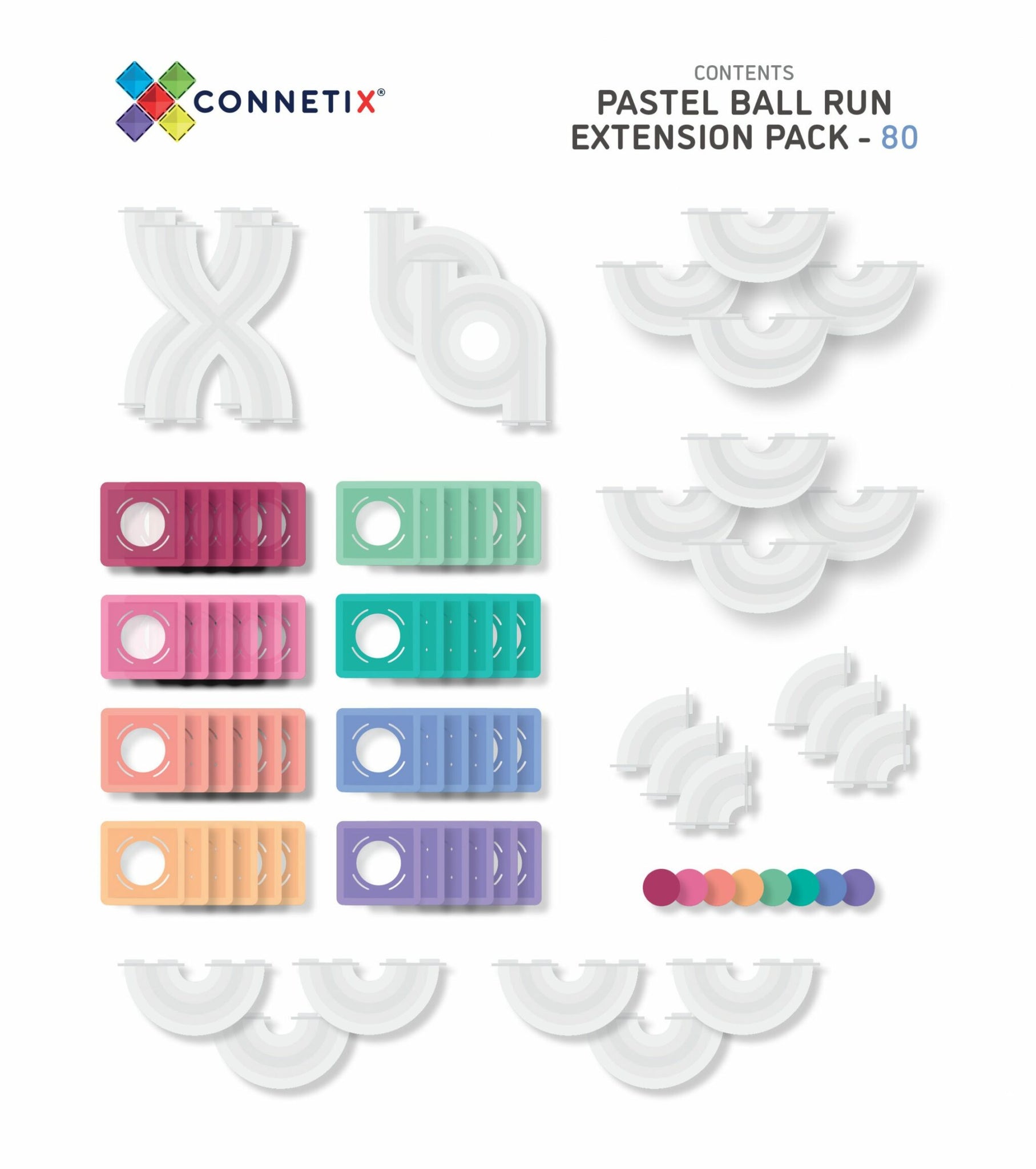 Connetix Tiles - Pastel Expansion Ball Run 80pc Pack *New*