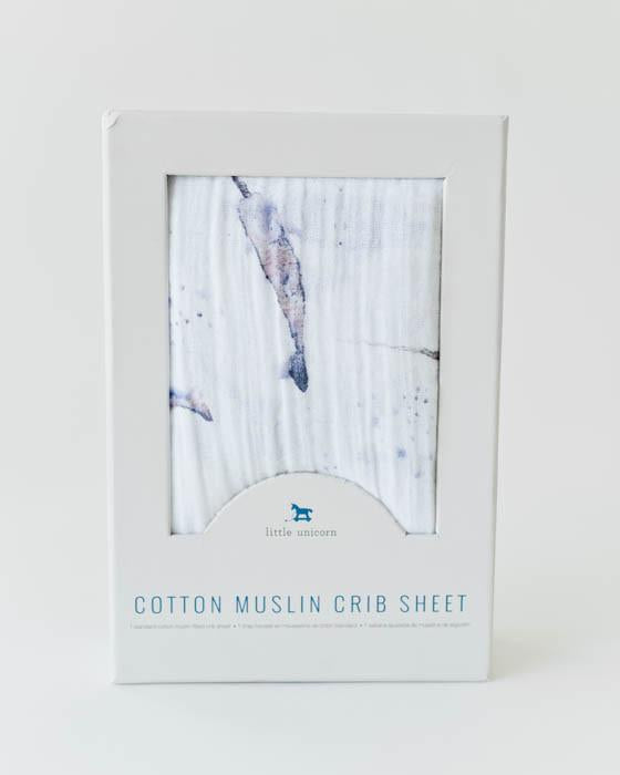 Cotton Muslin Crib Sheet - Narwhal - Oh Happy Fry - we ship worldwide