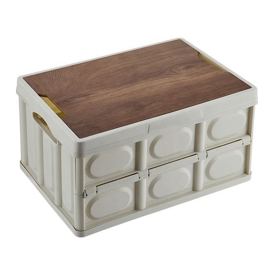 Plastic Collapsible Storage Box With Wooden Lid