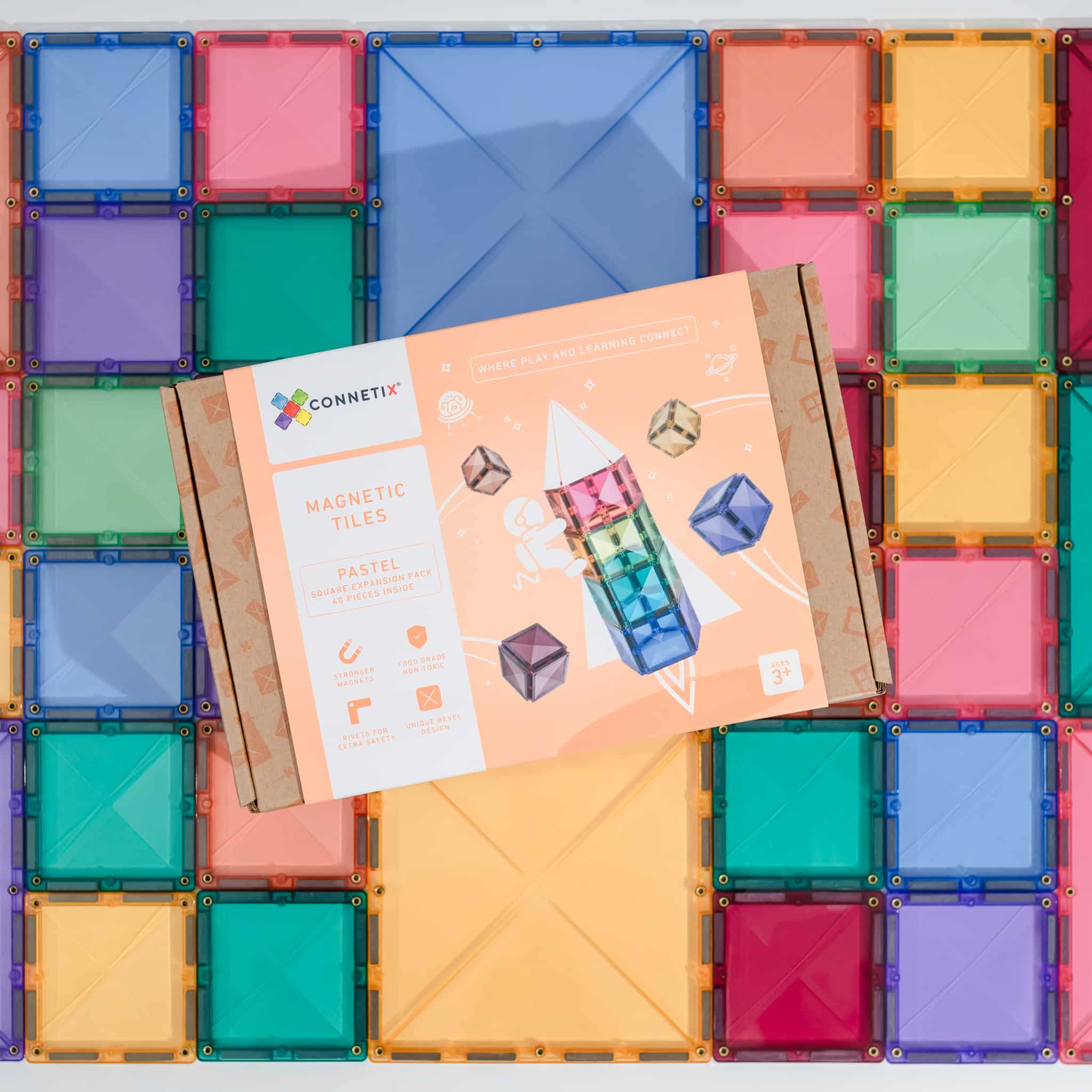 Connetix Tiles - Pastel Square 40pc Pack *New*