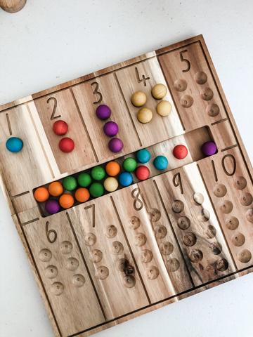Montessori Counting Board with Wooden Marbles