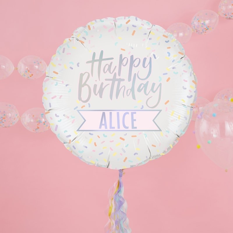 Customisable Iridescent Happy Birthday Foil Balloon - Oh Happy Fry - we ship worldwide