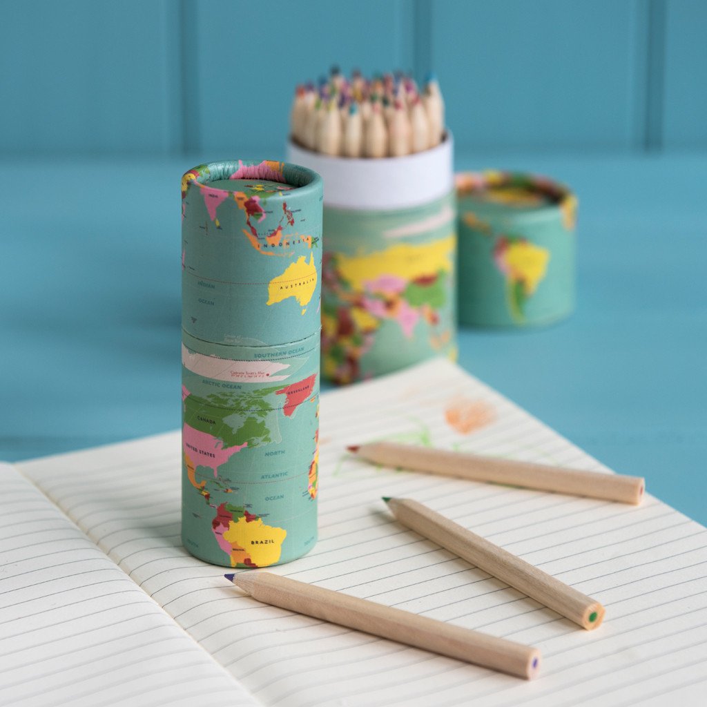 Set Of 12 World Map Colouring Pencils - Oh Happy Fry - we ship worldwide