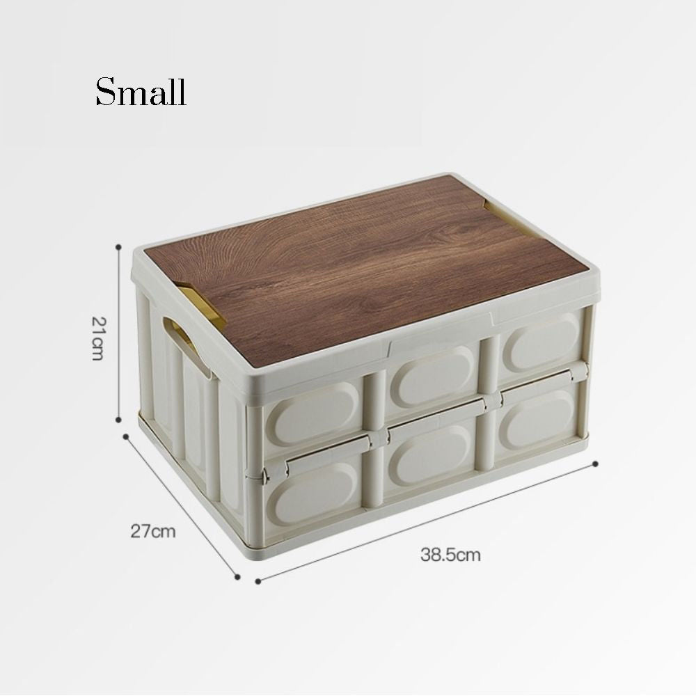 Plastic Collapsible Storage Box With Wooden Lid